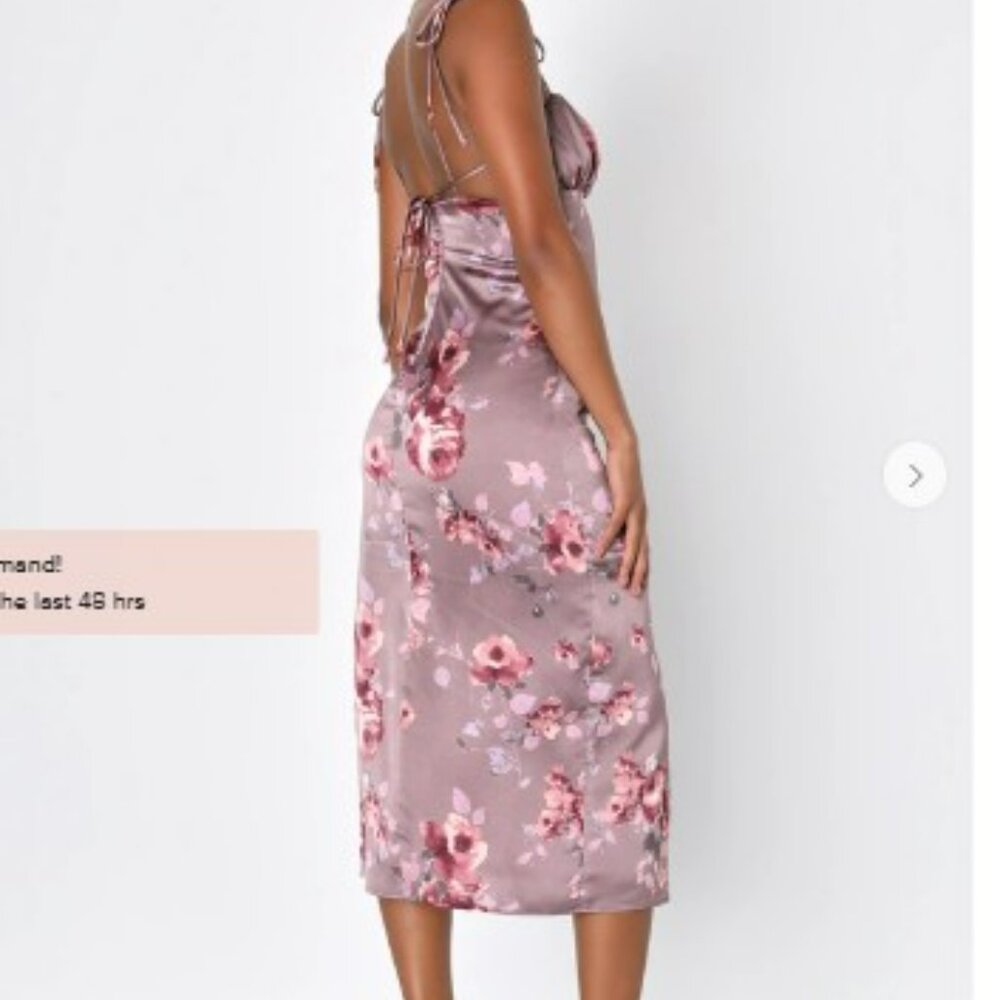 NWT! Lulus Fleur-ty Behavior Mauve Floral Satin Tie-strap Midi Dress Purple - Picture 3 of 4